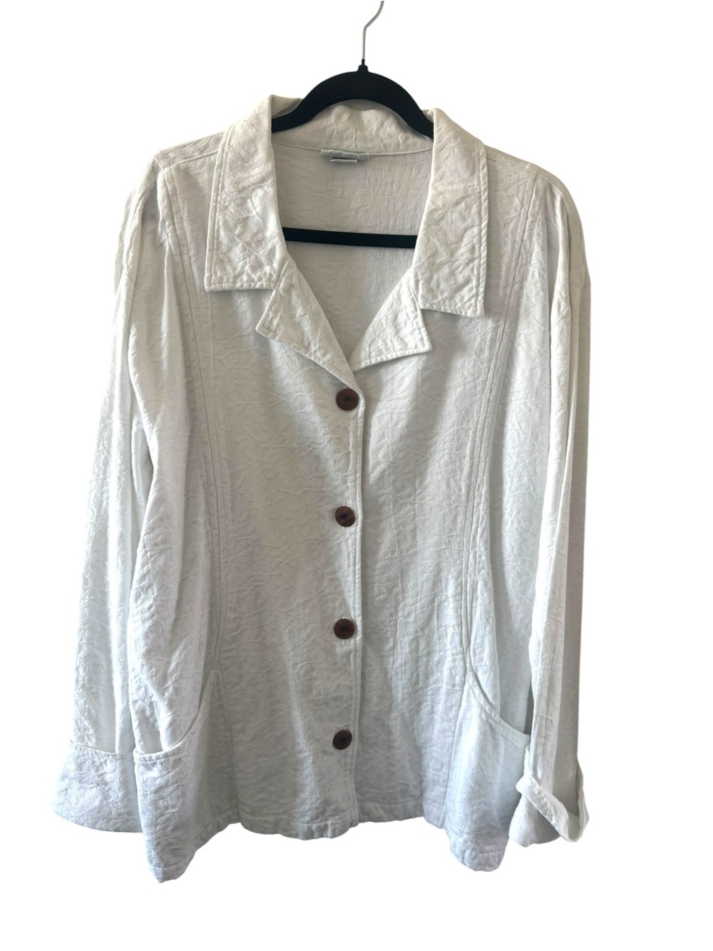 Casual White Button-Front texture Cotton Blend Shirt Blazer sz XL